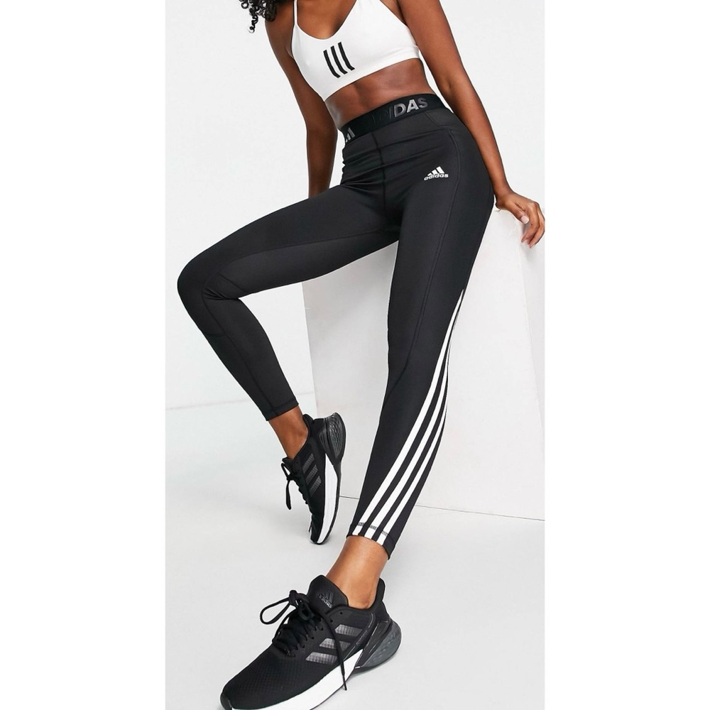 Adidas training twisted 3 stripes leggings in black